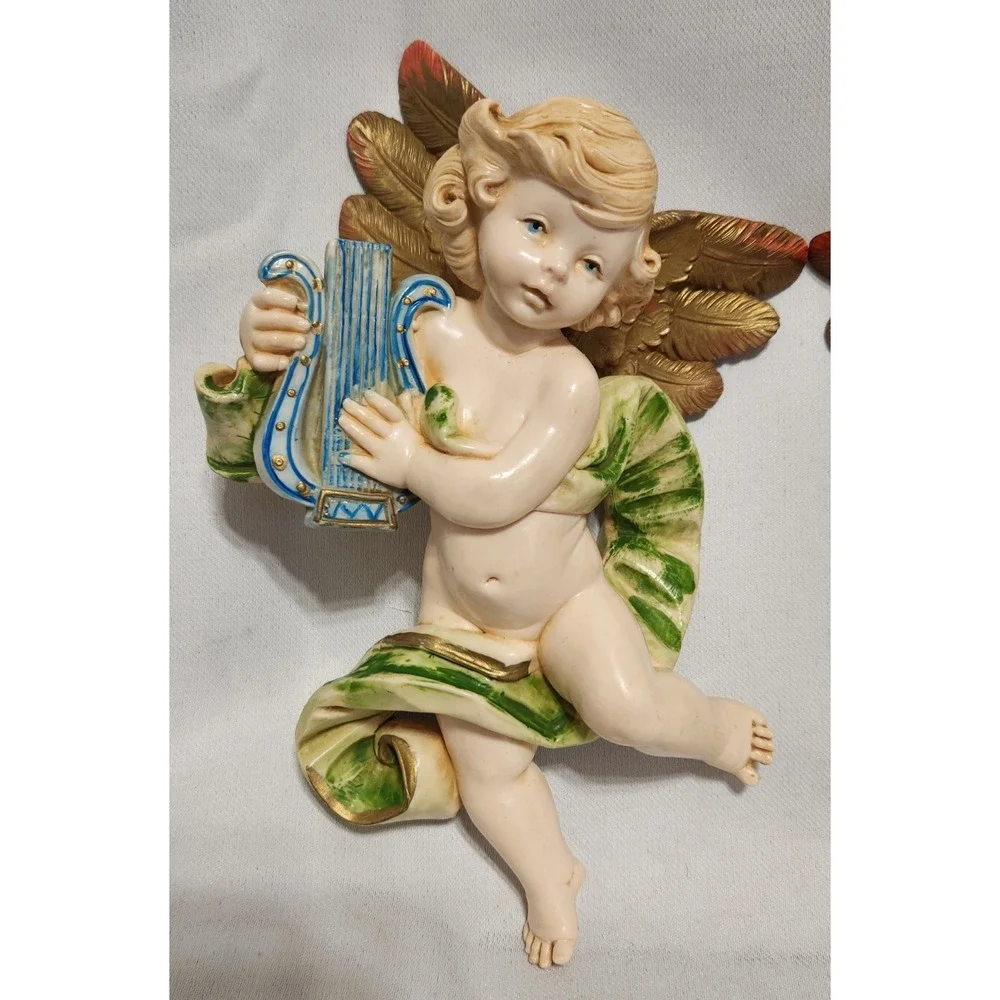 Vintage Simonelli Fontanini Cherub Angels Wall Decor Pair Italy 1984 Musical